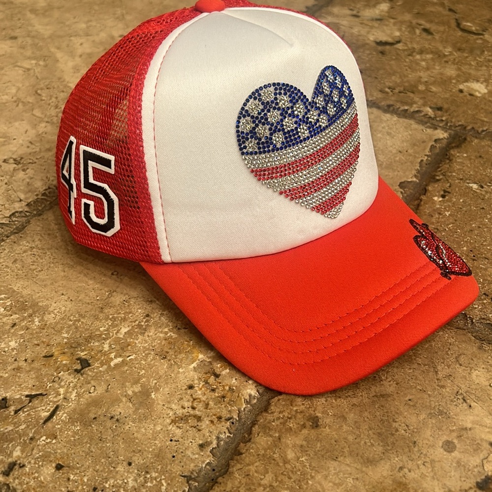 Trump rhinestone trucker hat 45 47
